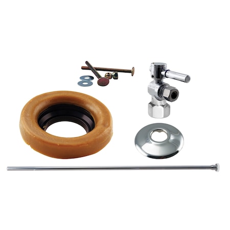 Westbrass Toilet Kit W/ 1/4-Turn 1/2 in IPS Stop and Wax Ring, Lever Handle in Polished Chrome D1615TBL-26